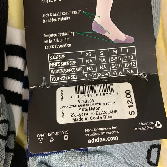 Adidas Soccer Copa Zone Cushion II OTC Comfort Socks Sz Medium Black Blue 2 Pair - Picture 3 of 4